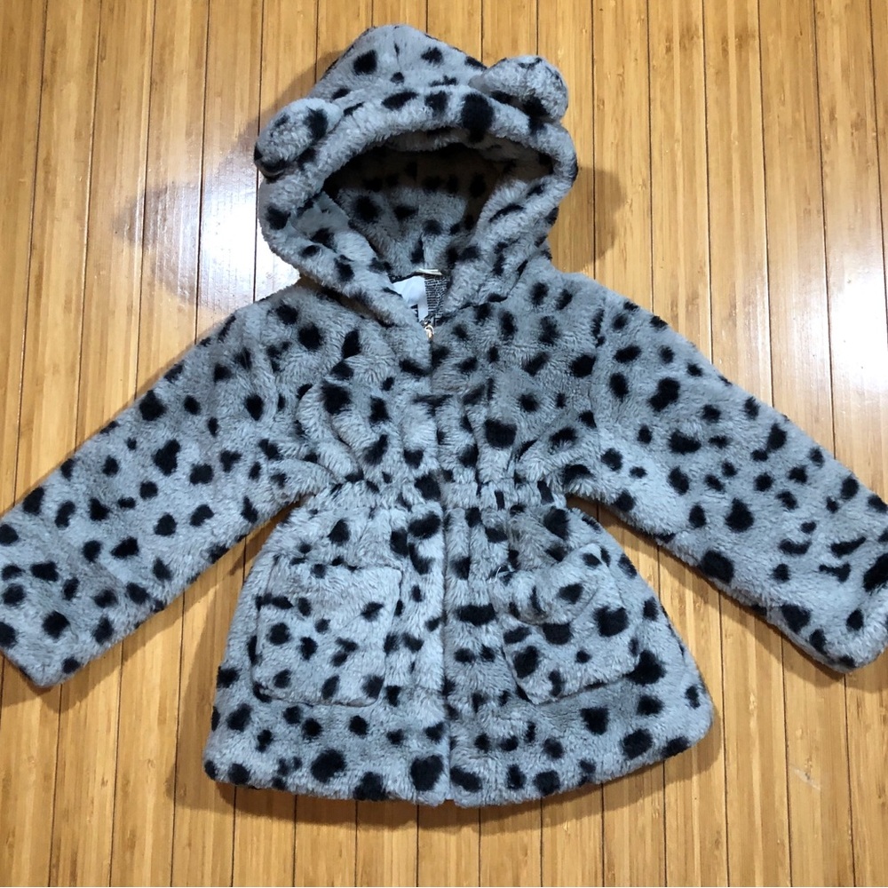 Leopard Print Faux Fur Hooded Jacket with Ears